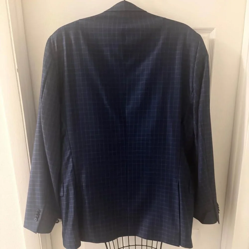 Tailored 46R Peter Millar Blue Plaid‎ 100% Wool Men's Sports Coat EUC RV: $798